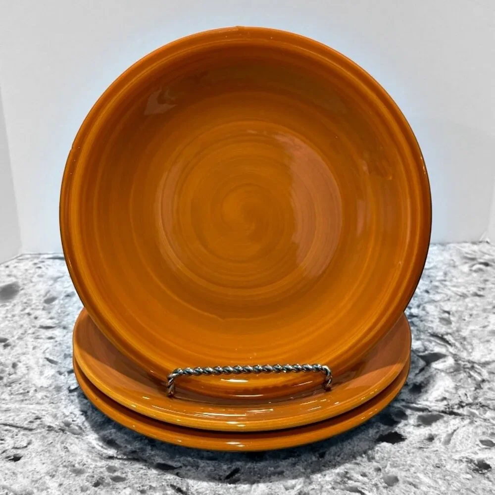 Furio Stoneware Orange Swirl Salad Plates Set of 3 Made in Italy 8 Inch Vintage